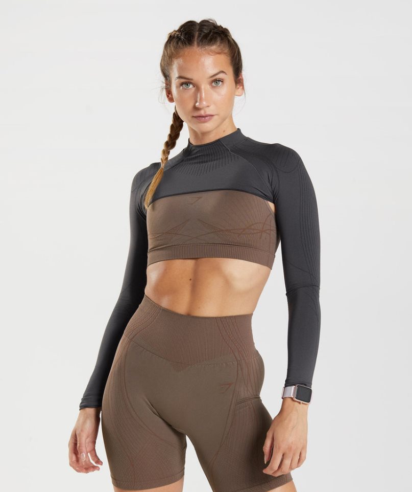 Bluzy Gymshark Apex Seamless Shrug Damskie Czarne | PL 698QLC